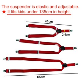 JZK Dark red kids bow tie and braces set for boys under 135cm, adjustable clip-on Y-shape suspenders with bowtie for little boy children for wedding, party, fancy dress