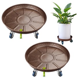 IKULE Round Flower Pot Mover Rolling Plant Pallet Dolly Caddy with Wheels Mover Heavy Duty Plant Stand Metal Plant Stand for Indoor Outdoor Garden Flowerpot Tray (2pcs) in 12“