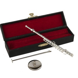 Dselvgvu Copper Miniature Flute with Stand and Case Mini Musical Instrument Miniature Dollhouse Model Mini Gold Flute Mini Silver Flute (Silver, 5.39")