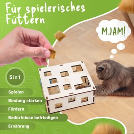 Tiertraum Interactive Cat Toy for Self-Employment and Playing Together | Can be Combined with Treats & Own Toy [Natural Product] Intelligence Fummel Box