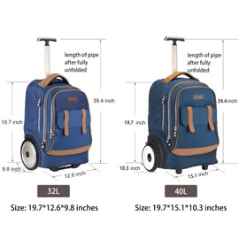 UNIKER Rolling Laptop Bag for 15.6 Inch Laptop,Roller Bag,Backpack with Wheels,20 Inch Wheeled Computer Bag,T5- Blue