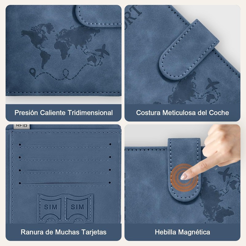 Porta Pasaporte con Bloqueo RFID, Porta Pasaporte y Visa Impermeable,