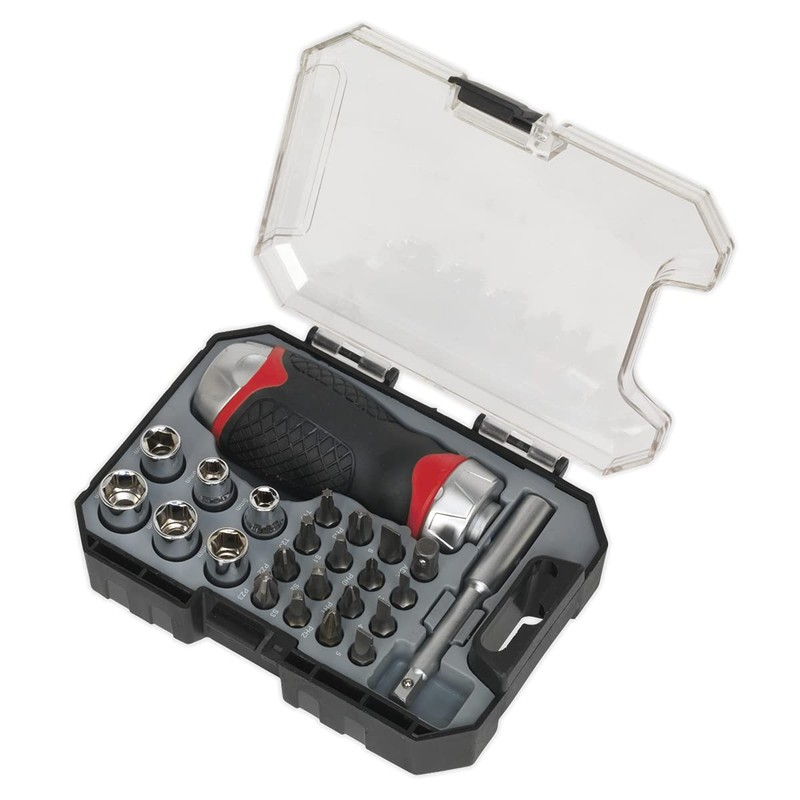 Sealey Ak64906 Fine Tooth Ratchet Screwdriver & Accessory Set 24Pc