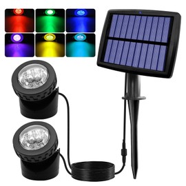 AVEKI Solar Pond Spotlights, 2 in 1 RGB Color Changing Solar Underwater Lights 12 LED Waterproof Submarine Outdoor Landscape Spot Lights for Ganden Patio Pond Waterfall Fountain