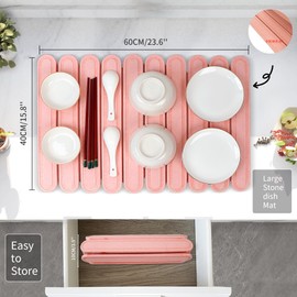 ZPZ Large Stone Dish Drying Mat for Kitchen Counter, Dish Drying Stone Mat, 24"×16" Large Stone Drying Mat, Quick Absorbent Diatomaceous Earth Bath Mat Quick Dry for Dishes Cups (Round Pink)