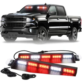 XRIDONSEN 34 inch Emergency Visor Lights 40 LED Red White Strobe Lights Interior Front Windshield Warning Flashing Hazard Light w/Take Down for Volunteer Firefighter Vehicles POV Trucks