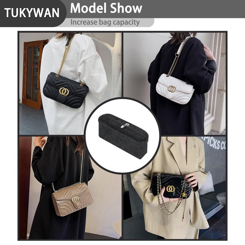 TUKYWAN Purse Organizer Insert with Zipper for GG Marmont Insert