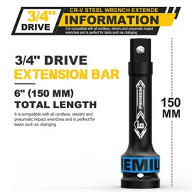 KIRXST Socket Spanner Extension, Power Extension 3/4 Inch Extension Set, 150 mm