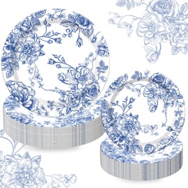 Whaline 40Pcs Blue White Floral Paper Plates Flower Disposable Plates 7 Inch & 9 Inch Dinner Dessert Plates for Spring Wedding Bridal Baby Shower Birthday Tea Party Supplies