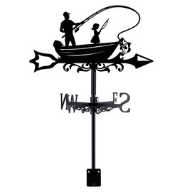 SUPERDANT Weathervane Boat Fishing Wind Vane Weathercock Fishing Metal Weather Vane for Garden Farmhouse Decorative Outdoor Wind Measuring Tool Wind Direction Indicator for Yard Barn Sheds