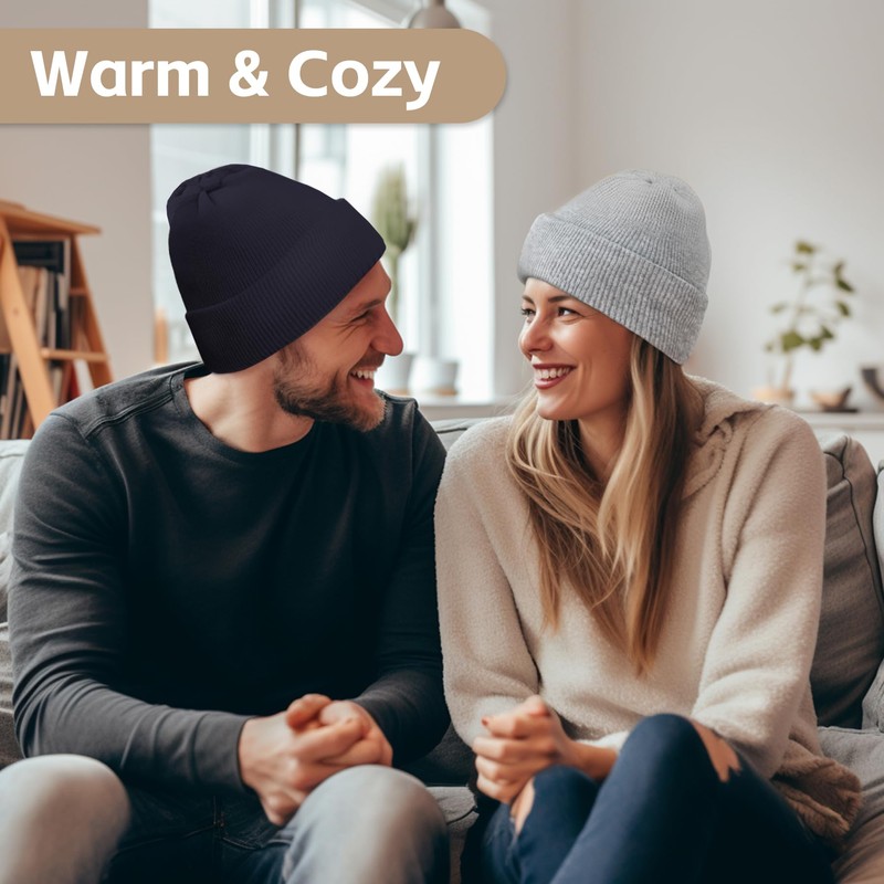 AGLIFEFY Winter Beanie Acrylic Knit Cuffed Plain Hats Skull Cap