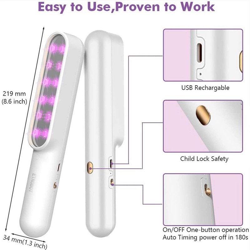 ETROBOT UVC LED Handheld Wand Rechargeable for Home, Office, Travel