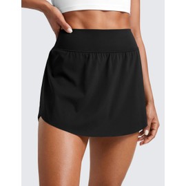 CRZ YOGA Tennis Skirts for Women High Waisted Side Slit Running Workout Athletic Mini A Line Skort with Pockets Black Small