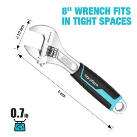 DURATECH 8-Inch Adjustable Wrench Metric & SAE Cr-V Steel Wrench Wide Jaw Wrench