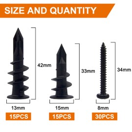 ISPINNER 60pcs #6#8 Black Self Drilling Plastic Drywall Anchors with Screws, Self Tapping Sheetrock Anchors Hanging and Mounting 50-75lbs (30 Pack)