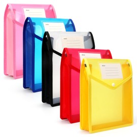 FYY Document Wallet A5.5 Pieces Document Folder A5 Portfolio Folders with Press Stud Plastic Envelope Folder Waterproof View Pocket Documents with Card for Travel Office Document School (A5, 5