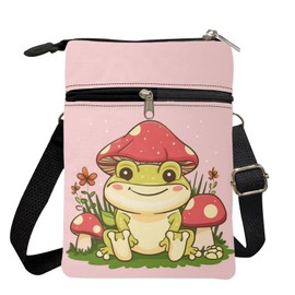 Xpyiqun Mushroom Frog Phone Purse Crossbody Pouch for Women Canvas Messenger Bags Canvas Cross Body Bag Travel Organizer Shoulder Handbag Credit Card Holder Work Satchel