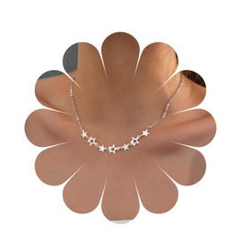 Yienate Boho Stars Choker Necklace Silver Small Stars Pendant Necklaces Hollow Stars Cluster Pendant Necklaces Chain Vintage Tassel Stars Necklace Jewellery for Women and Girls, Zinc, No Gemstone