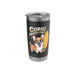 Cute Corgi Surfing Beach Waves Summer Vibes Funny Dog Stainless Steel Insulated Tumbler