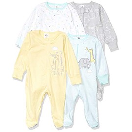 Gerber baby girls 4 Pack Sleep 'N Play infant and toddler bodysuit footies, Animals Green, Preemie US