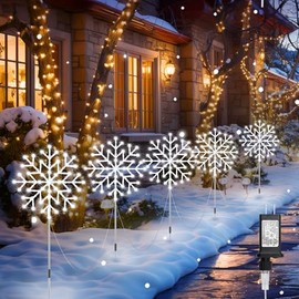 Brightown Large Snowflake Pathway Lights,10-Pack 34" Outdoor Snowflake Christmas Lights Decor for Yard, 8 Modes Sidewalk Marker Stake for Driveway Walkway, IP44 Waterproof,Blue and White