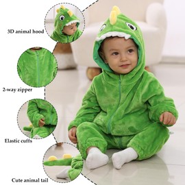 TONWHAR Unisex-Baby Animal Onesie Costume Cartoon Animal Outfit Homewear Kids' One-Piece Rompers(1-3 Months, Dark Green Dinosaur)