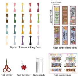 FREEBLOSS Set of 6 Bookmarks Cross Stitch Kits Cross Stitch Set Embroidery Pictures Cross Stitch Bookmark Embroidery Set for Beginners Gift