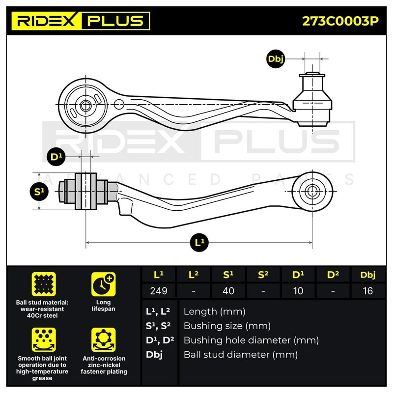 RIDEX PLUS 273C0003P Suspension Arm Upper Rear Front Left