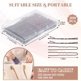 200Pcs Hair Pins Kit,Bobby Pins and U Shaped Hair Pins Bun Pins Gifts for Women Girls with Storage Box Wedding Hairstyles (Brown,2Inch)