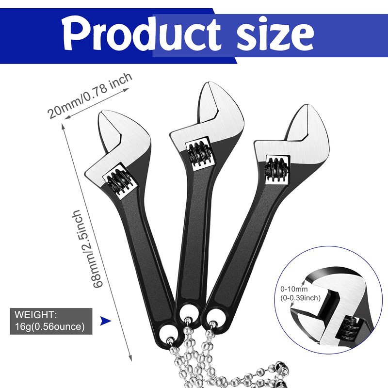Chumia 3 Pieces Mini Adjustable Wrench Set, Black Spanner with