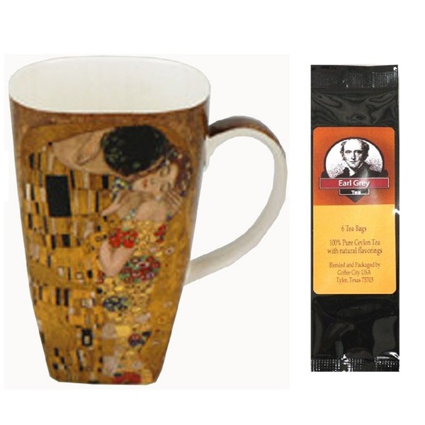 The Kiss Grande Coffee Mug Bundle with Package of 6 Tea Bags