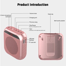 YCWF Portable Voice Amplifier for Teachers,Rechargeable Portable Microphone with Speaker,Wired Microphone,Pa System for Outdoors, Teaching, Meeting, Tour Guide, Yoga(5PCS,Pink)