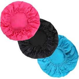 Gorras para baño, ducha, regadera impermeables y reutilizables con plástico grueso y resorte para el cuidado del cabello con tamaño único, cómodo y seguro, que se adapta a la mayoría de las cabezas y tipos de cabello, 3 piezas (Rosa, negro, azul)