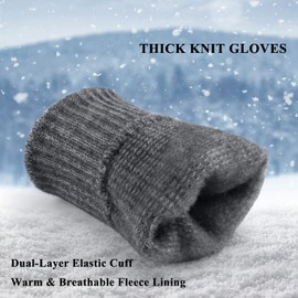 2 Pairs Women's Winter Gloves Thermal Warm Lining -Elastic Cuff Cozy Thick Touchscreen Texting Knit Gloves (Black/Dark Grey)