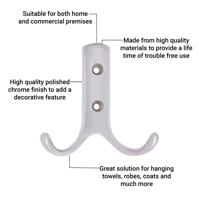 EAI Designer Twin Robe Hook - Chrome Plated - Pack