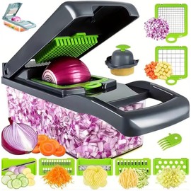 Professional Vegetable chopper, Fruit Slicer,14-piece set, 14in1 Vegetable Chopper,madoline Slicer Multifunctional chopperwith drainage basket,Kitchen Vegetable and fruit Chopper,garlic slicer