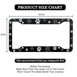 Paw Print License Plate Frame - 2 Pack Dog Paw Aluminum Metal License Plate Frames Holder Covers, Rust-Proof Waterproof Car Decorative Tag Frames for Standard US 12x6 Inch