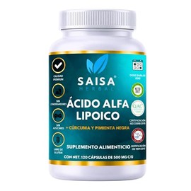Saisa Herbal | Ácido Alfa Lipoico 600 mg por porción | 120 Cápsulas |Adicionado con Curcuma | Antioxidante Potente | Apoyo Metabólico y Nervioso