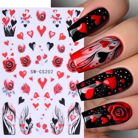 Valentine's Day Nail Art Stickers Decals Sweet Love Heart Valentines Nail Decals 8PCS Pink Love Heart Rose Angel 3D Self-Adhesive Design Nail Stickers Manicure Supply for Women Nail Art Decorations