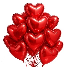17 Inch Red Heart Mylar Balloons, 10pcs Big Foil Balloons for Wedding Baby Shower Valentine's Day Party Decorations