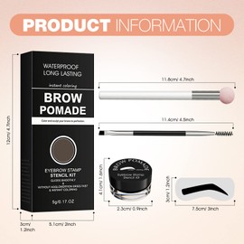Eyebrow Stamp Stencil Kit - for Waterproof Eyebrows Makeup, Brow Stamp Trio Kit with Sponge Applicator, Dual-ended Brow Brush, 10 Eyebrow Stencils, Waterproof Eyebrow Pomade (Ebony)