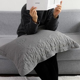 BOSOWOS Pillow Shams Queen Size Set of 2, Ultra Soft Breathable Quilted Embroidery Pillow Cases 20 x 30 Inches for Sleeping, Decorative Microfiber Bed Pillowcases Easy Care, Gray