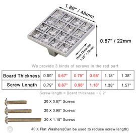 ESreake 10 Pack Extra Large Square Crystal Rhinestone Cabinet Knobs Pulls Handles,Shiny Diamond Glass Dresser Drawer Konbs Pulls for Cupboard Wardrobe Dresser (Square 1.26" Hole Centers, 10 Pack)