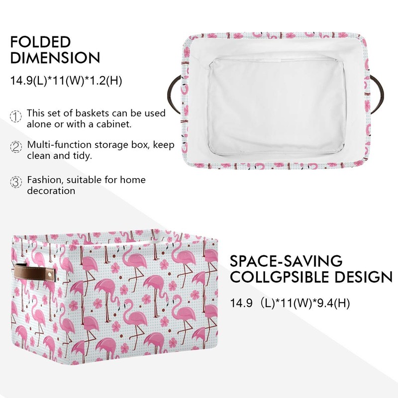 KEEPREAL Pink Flamingos Storage Basket Bin, Large Cube Storage Box