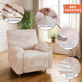 JOKIVTOU 1/2/3 Seats Leather Look 100% Waterproof Recliner Slipcovers 4/6/8 Pieces Stretch Reclining Sofa Chair Covers Washable Couch Cover Furniture Protector (Beige, 1Seater)