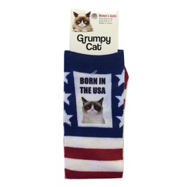 K. Bell Womens Grumpy Cat Crew Socks, 9-11, Born In The USA