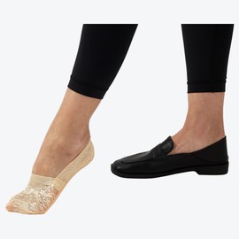 Flammi Women's Lace No Show Liner Socks Non Slip Cotton Bottom 6 Pairs (Beige)8-10 US