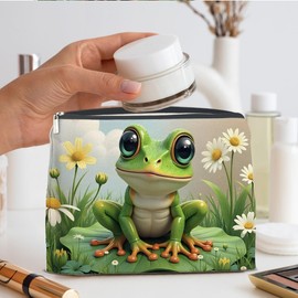 Nurawo Western Frog Makeup Bag Cosmetic Bags for Women Frog Lovers Country Girls Makeup Pouch With Zipper Travel Toiletry Organizer Bag