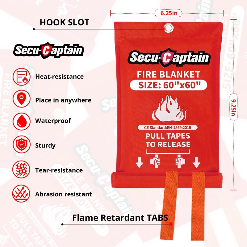 SecuCaptain Emergency Fire Blanket for Home - 2 Pack 60"x60"