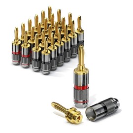 conecto CC50644 Banana Plugs High-End Professional (100% Copper) for all Speaker Cables with a Diameter of max. 6 mm², 24 Pieces with Colour Coding (12x Red, 12x Black), 24 Carat Gold-Plated